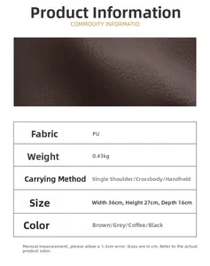 Detail showing high-quality PU leather lychee texture and product size specifications