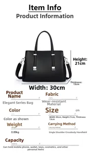 Detailed dimensions of the black pebbled leather tote bag with a width of 30cm