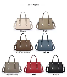 Selection of leather tote bags in seven colors with detachable straps and top handles