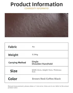 Detailed size specifications and material close-up for the brown PU leather bowling bag