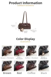 Detailed size chart and multi-color options for retro PU leather shoulder bag with bear charm