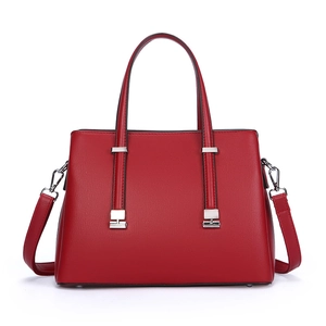 Elegant red faux leather tote bag with lychee texture and detachable shoulder strap