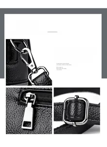 Détail des accessoires en métal électrolysé brillant et du cuir grainé sur le sac noir