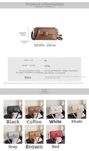 Detaillierte Maßtabelle für die Retro-PU-Tasche mit Abmessungen und Farbauswahl