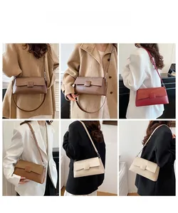 Collage schicker Leder-Umhängetaschen in verschiedenen Farben an einem Profimodell
