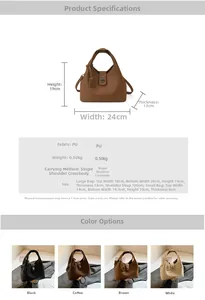 Detailed size chart and multi-color selection of minimalist PU leather bucket bags