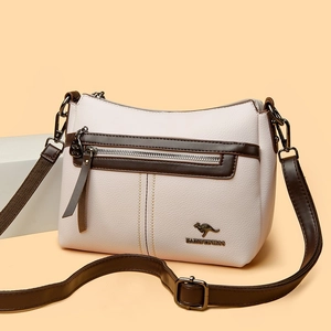 Minimalist cream and brown contrast crossbody bag with elegant kangaroo metal logo detail