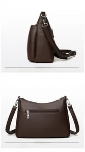 Detail view of coffee lychee grain leather crossbody bag showing back zipper pocket
