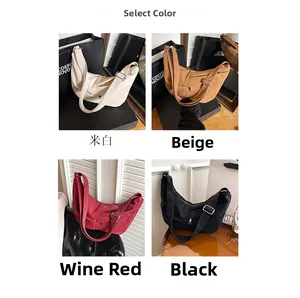 Detailed comparison of four crescent crossbody bags in suede beige, tan, wine, and black