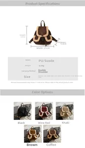 Detailed size chart and specifications for the retro faux fur flap backpack