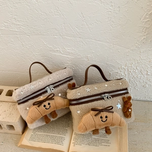 Sac Bandoulière En Peluche Mignon Sac Boîte En Fausse Fourrure Avec Charmes Croissant Lapin Décor Étoile Strass Sac À Main
