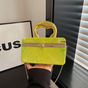 Green marble acrylic evening clutch bag with gold handle and metal chain strap