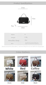 Detailed size specifications and color comparison of the minimalist PU crossbody bag