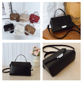 Detailed grid of fashion crossbody handbags in multiple colors with mixed textures