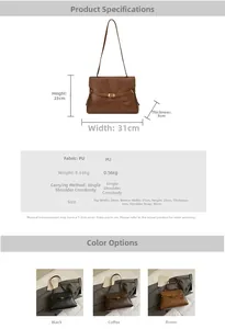 Detailed size specifications for a retro leather tote bag with metal lock detail