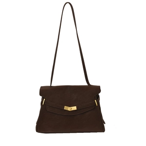 Sac fourre-tout rétro en cuir marron foncé avec boucle dorée et bandoulière épurée
