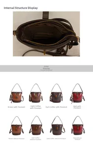 Détails du sac seau mat vintage montrant la poche intérieure et les options de couleurs
