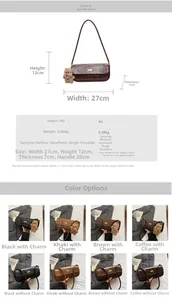 Detailed dimension chart and color guide for a retro PU leather underarm shoulder bag