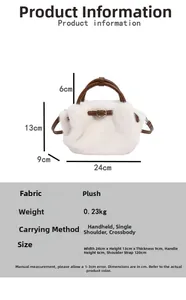 Tableau des tailles détaillé et spécifications de matière pour ce sac en peluche
