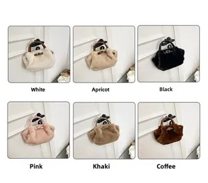 Sacs à main en peluche en six couleurs avec poignées en cuir et fermoirs en métal