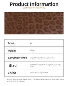 Detailed size chart for the leopard print PU handbag showing precise measurements and specs