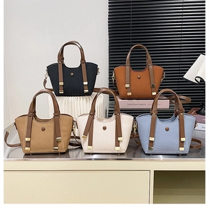 Women Woven Texture Shoulder Bag PU Leather Retro Contrast Color Handbag Versatile Crossbody Commute Tote For Ladies