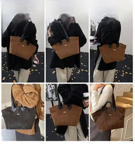 Mehrwinkel-Ansicht großer Wildleder-Tote-Bags in Vintage-Stilen in Braun und Schwarz