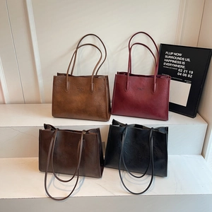 Vintage Soft PU Leather Tote Bag Large Capacity Commuter Shoulder Handbag Double Handle Simple Chic Style For Women