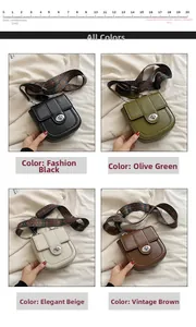Sac bandoulière minimaliste avec sangle bohème en noir, vert, beige et marron vintage