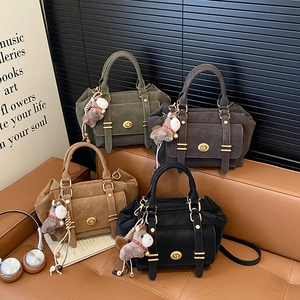 Vintage Messenger Crossbody Bag For Women Frosted PU Leather Handbag With Gold Lock Buckle And Top Handle Retro Satchel