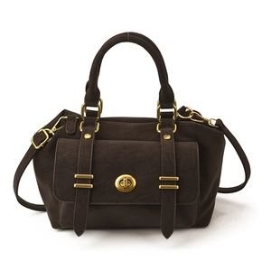 Vintage dark brown messenger bag with gold hardware and classic square silhouette