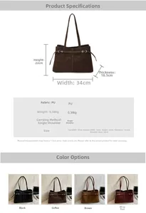 Detailed dimensions of the matte PU leather tote bag with four color options display