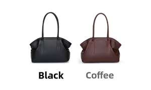 Detail view of large capacity tote bags in black and brown textured faux leather
