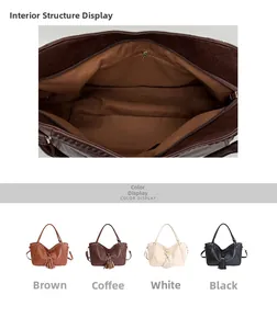 Detail view of internal zipper pocket and a group display of four color tote bags
