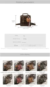 Guide des tailles du sac à dos vintage en cuir PU avec dimensions, couleurs et pendentif