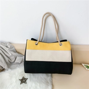 Minimalistische Canvas-Tragetasche mit Trikolore-Farblock-Design und Seilgriffen