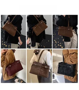 Collage of large suede tote bags in brown, burgundy, and black for daily commute