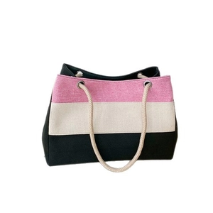 Modische Canvas-Einkaufstasche mit pinkfarbenem, beigem und schwarzem Farbblock-Design