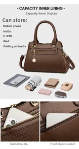 Braune Handtasche mit Lederstruktur zeigt Stauraum für iPad und Alltagsgegenstände