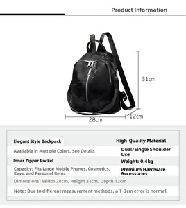 Detailliertes Diagramm mit den Maßen 28x31x12cm für den schwarzen Mode-Rucksack