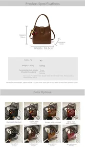 Tableau des tailles et options de couleurs pour le sac seau vintage en cuir PU avec cerise