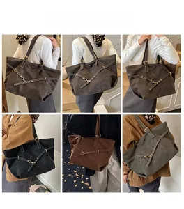 Collage of chic faux leather tote bags in four classic colors for stylish commuting