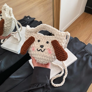 Sac à bandoulière chiot en crochet fait main blanc crème avec oreilles marron mignonnes
