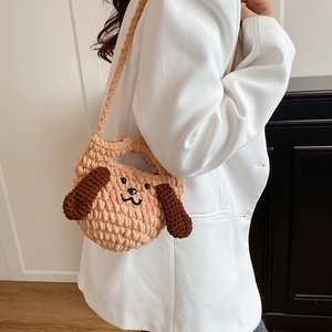 Sac bandoulière chien fait main au crochet avec de longues oreilles et tricot doux