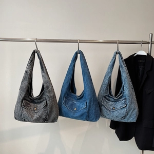 Vintage Denim Hobo Tasche Große Kapazität Schultertasche Für Damen Lässige Streetwear Retro Stoff Handtasche Mit Tasche