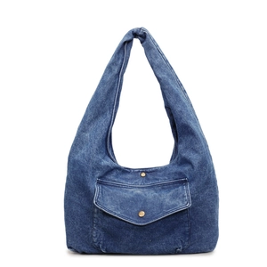 Tragetasche aus Denim mit Retro-Bronzeknöpfen und geräumigem Schultergurt-Design
