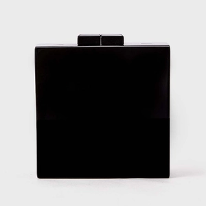 Minimalist square black acrylic evening clutch bag with high-gloss mirror finish for women