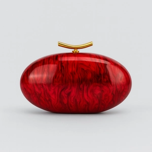 Elegant red marble acrylic shell clutch bag with gold handle for weddings and evening galas