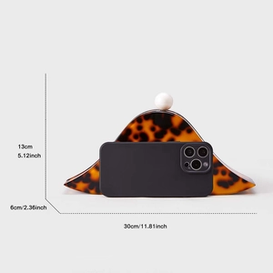 Detailed size guide of the shell acrylic evening clutch with tortoise shell pattern