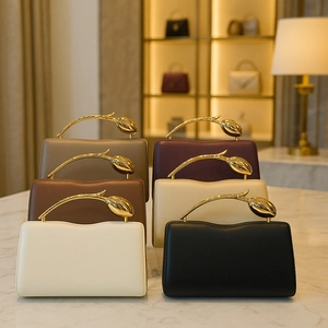 Structured PU leather evening clutches with elegant gold tulip metal handles in six colors